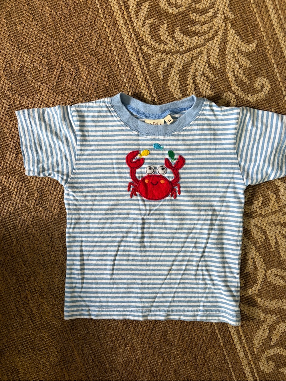 Luigi Kids appliqué 100% cotton Striped Crab Tee - perfect for summer!